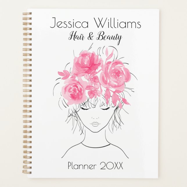 Niedliches hübsches Mädchen rosa Aquarellfarben Ro Planer (Vorderseite)