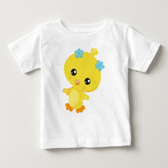 Niedliches Hühnchen, Baby-Hühnchen, Küken, Blume Baby T-shirt (Vorderseite)