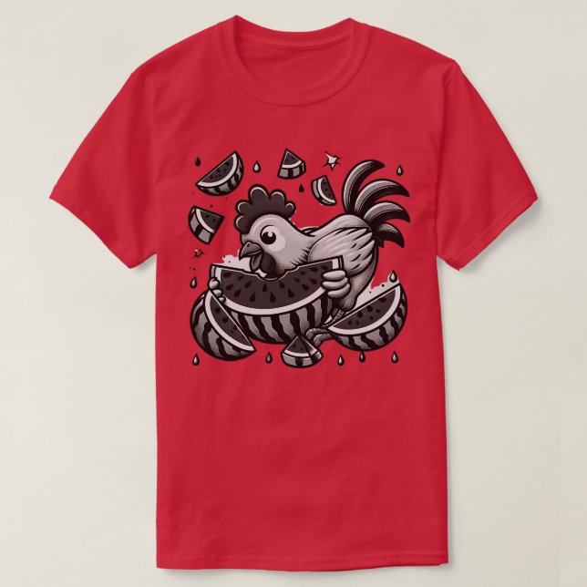 Niedliches Hühnchen Eating Watermelon Frucht Somme T-Shirt (Design vorne)