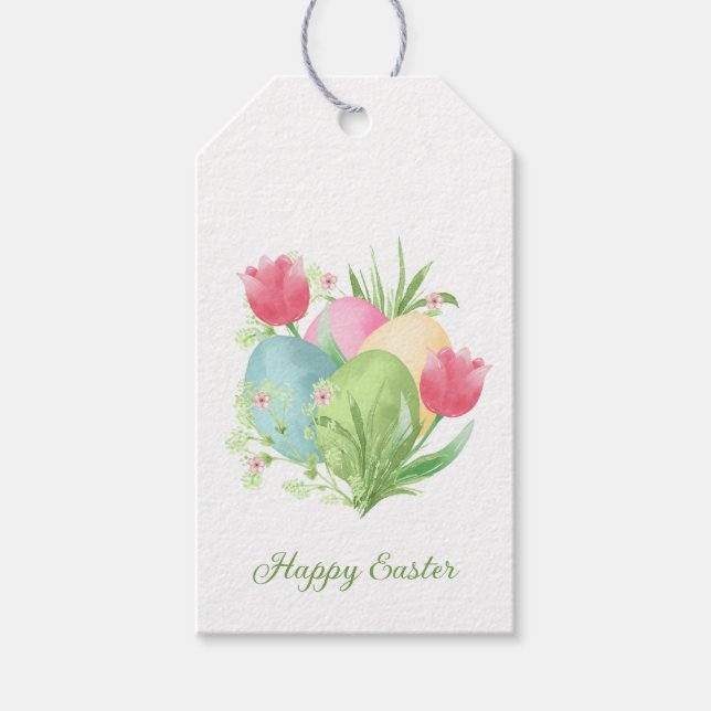 Niedliches Hühnchen mit bunten Ostereiern Geschenkanhänger (Vorderseite)