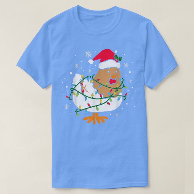 Niedliches Hühnchen Weihnachtsbaum Lichter Bauer T T-Shirt (Design vorne)