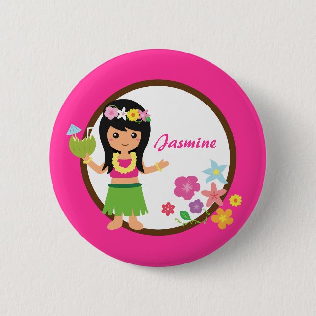 Niedliches Hula Mädchen hawaiisches Luau Themed Button (Vorderseite)