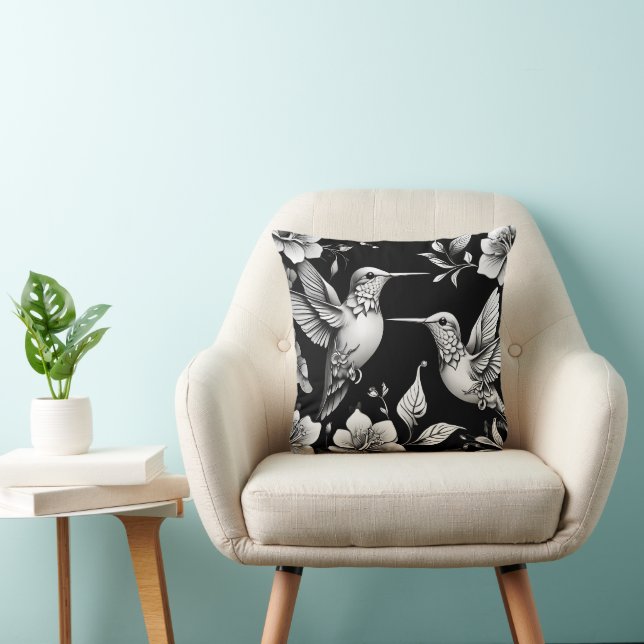 Niedliches Hummingbird Black & White Design Kissen (Stuhl )