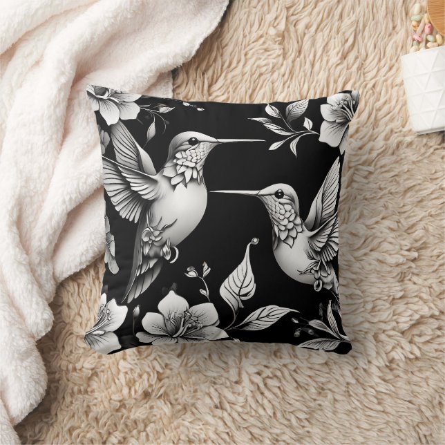 Niedliches Hummingbird Black & White Designer Kiss Kissen (Decke)