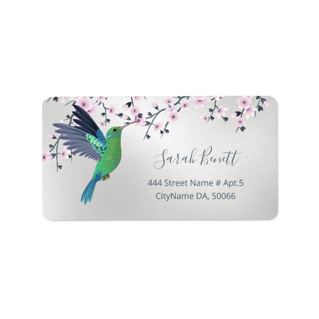 Niedliches Hummingbird Cherry Blossom Grünes Silbe Adressaufkleber (Vorne)