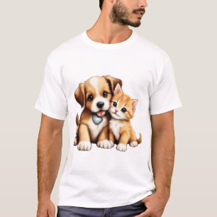 Niedliches Hund und Katze in Liebe T-Shirt