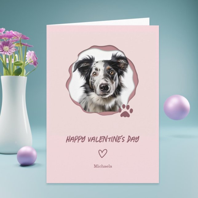 Niedliches Hunde Foto Herz Valentinstag Feiertagskarte (Cute pink valentine's day card with dog photo)