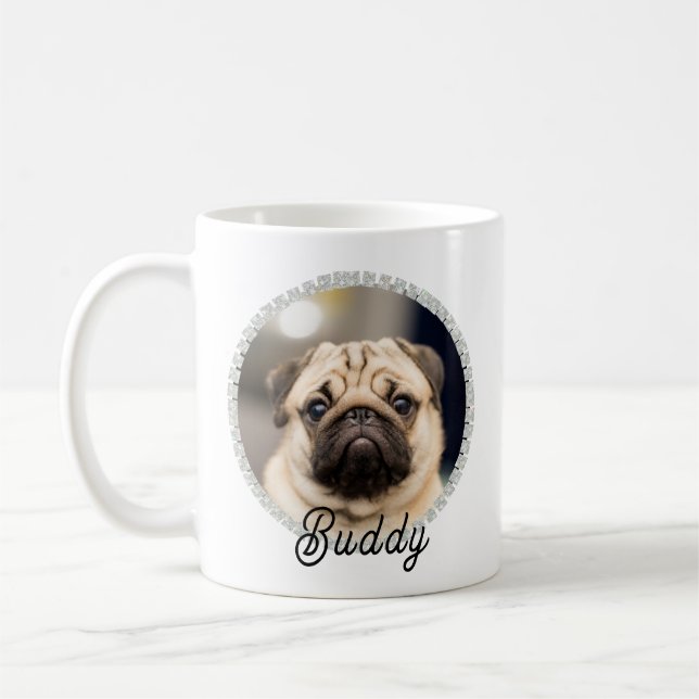 Niedliches Hunde-Foto in Silver Glitzer Circle Fra Kaffeetasse (Links)