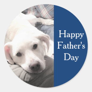Niedliches Hunde Foto mit Vater Happy Vatertag Bla Runder Aufkleber