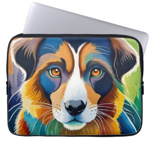 Niedliches Hundeportrait nah Laptopschutzhülle