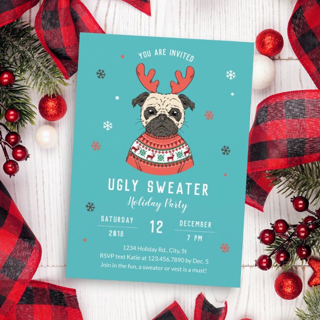 Niedliches Hundezeichen Ugly Sweater Party Einladung (Von Creator hochgeladen)