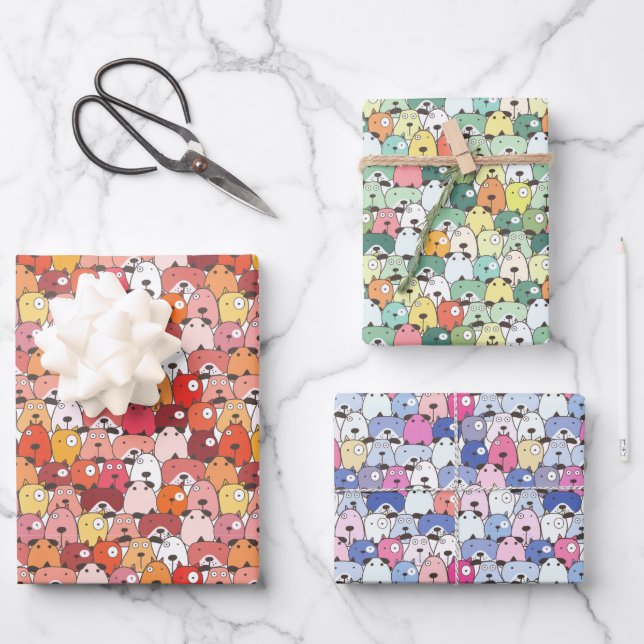 Niedliches Hundsmuster Blaues Grün Geschenkpapier Set (Vorderseite)