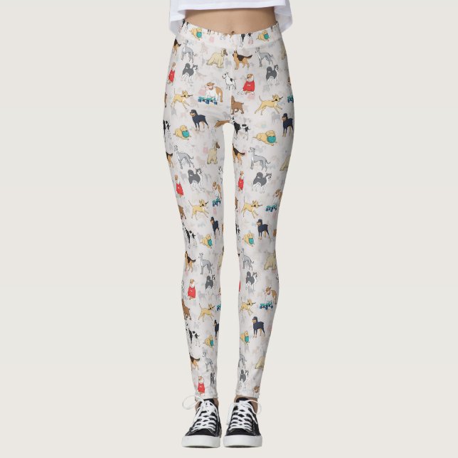 Niedliches Hundsmuster Design Weiß Leggings (Vorderseite)