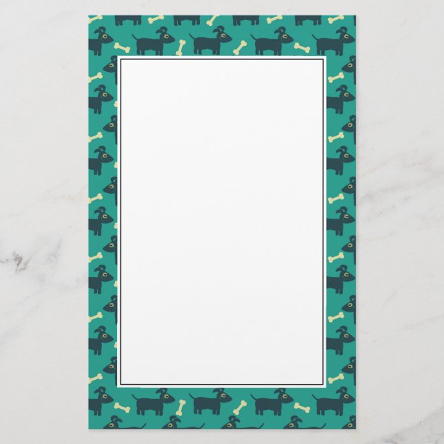 Niedliches Hundsmuster mit Knochen auf grünem Hint Briefpapier (Vorderseite)
