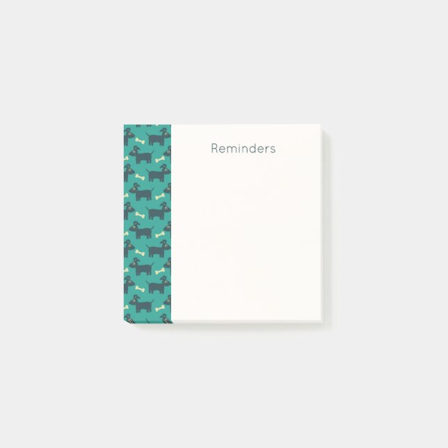 Niedliches Hundsmuster mit Knochen auf grünem Hint Post-it Klebezettel (Vorderseite)