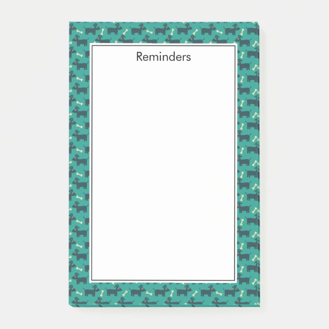 Niedliches Hundsmuster mit Knochen auf grünem Hint Post-it Klebezettel (Vorderseite)