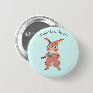 Niedliches hungriges Bunny-Kaninchen blaue Schaltf Button