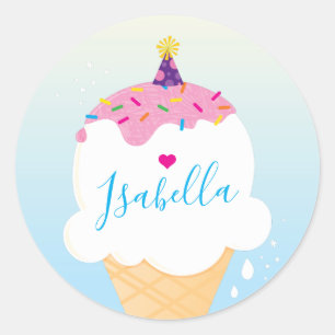 NIEDLICHES ICE CREAM CONE Sprinklen Retro-Party bl Runder Aufkleber