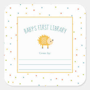 Niedliches Igel Baby's First Library Buchzeichen Quadratischer Aufkleber