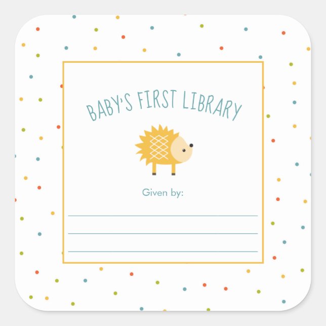 Niedliches Igel Baby's First Library Buchzeichen Quadratischer Aufkleber (Vorderseite)