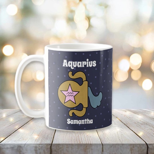 Niedliches Illustriertes Aquarius Zodiac Personali Kaffeetasse (Cute Illustrated Aquarius Zodiac Personalized Coffee Mug
)