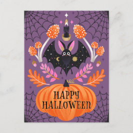 Niedliches Illustriertes Bat Happy Halloween Feiertagspostkarte