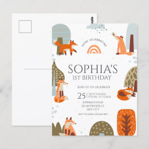 Niedliches illustriertes Foxwäldchen zum ersten Ge Postkarte