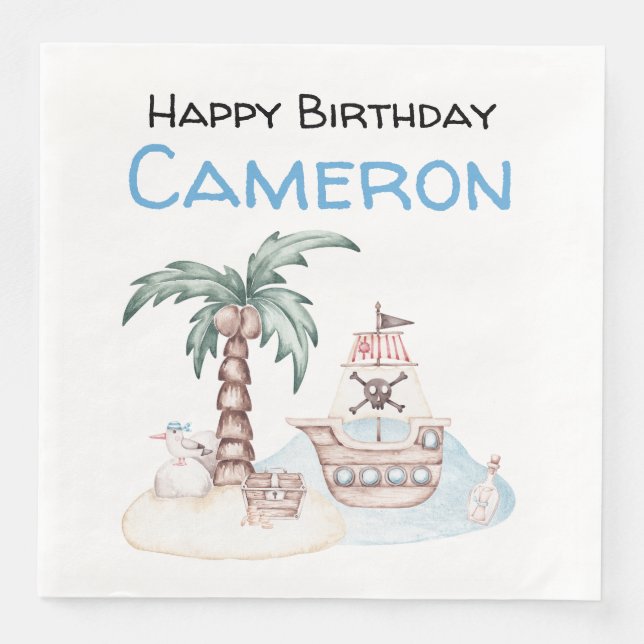 Niedliches Illustriertes Pirate-Party Serviette (Vorderseite)