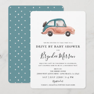Niedliches Illustriertes Retro-Auto mit Babydusche Einladung
