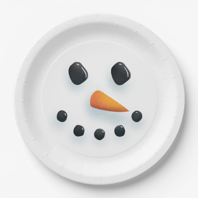 Niedliches Illustriertes Snowman-Gesicht Pappteller (Vorderseite)