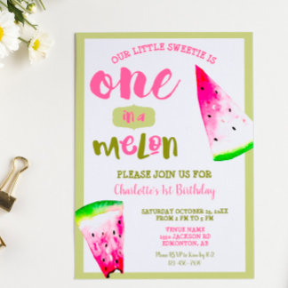 Niedliches in Melon 1. Geburtstag Pink Green Einladung