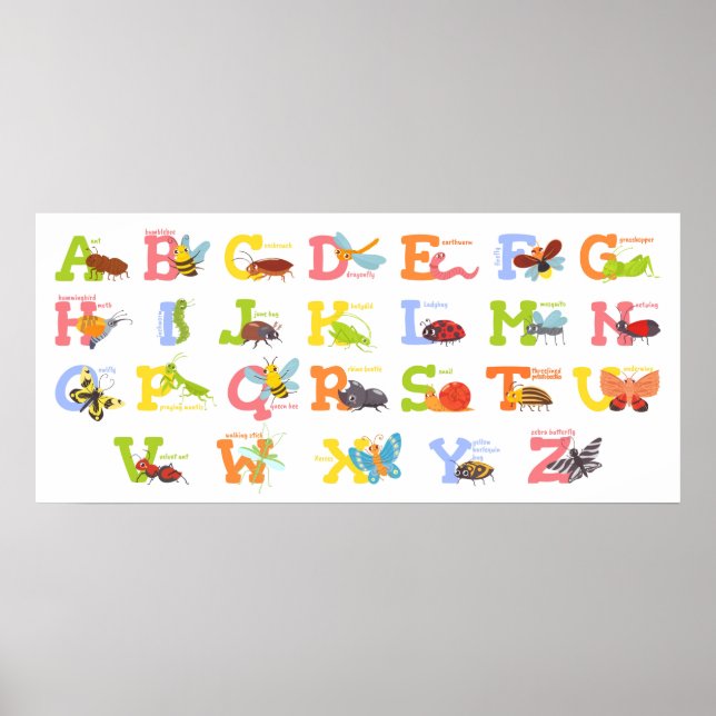 Niedliches Insekt Alphabet Poster (Vorne)