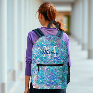 Niedliches Iridescent unicorblau pink Glitzer Mono Bedruckter Rucksack