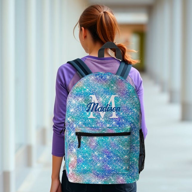 Niedliches Iridescent unicorblau pink Glitzer Mono Bedruckter Rucksack (Von Creator hochgeladen)