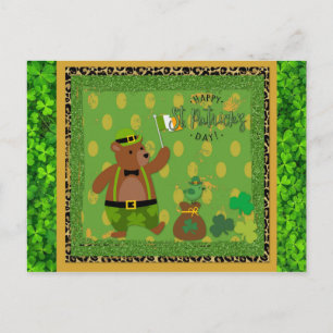Niedliches irisches St Patrick's Day Bear Green Kl Postkarte