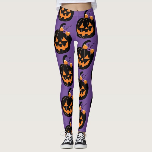 Niedliches Jack O' Lantern Lila Multiprint-Legging Leggings (Vorderseite)