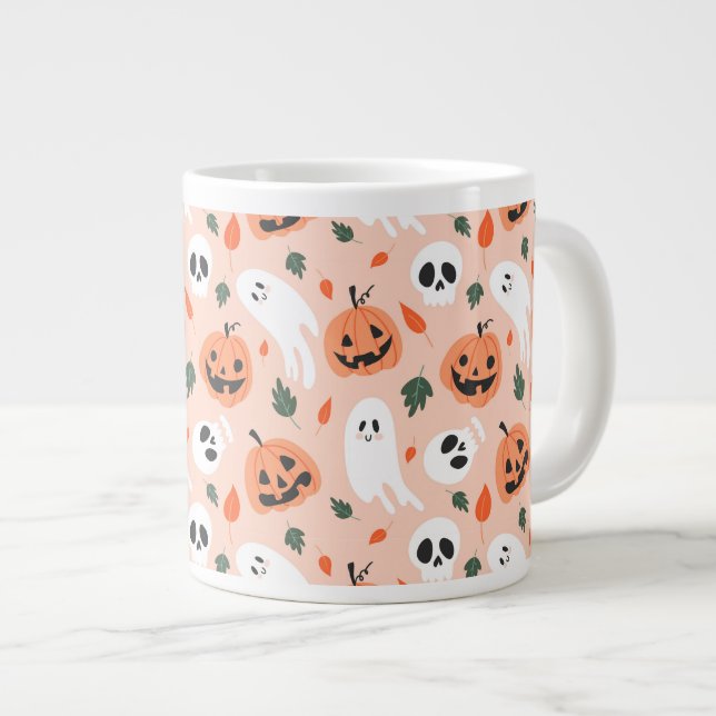 Niedliches Jack-O-Lantern- und Ghost-Muster Jumbo-Tasse (Vorderseite Rechts)