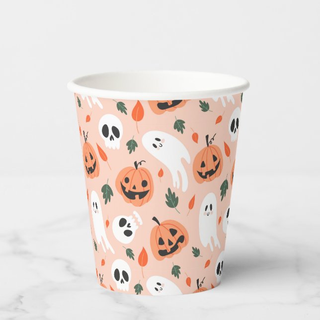 Niedliches Jack-O-Lantern- und Ghost-Muster Pappbecher (Vorderseite)