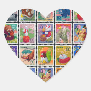 Niedliches Japan-Jahr des TierBriefmarken-Musters Herz-Aufkleber
