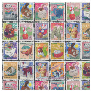 Niedliches Japan-Jahr des TierBriefmarken-Musters Stoff