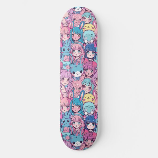 Niedliches japanisches Anime-Girl-Musterskateboard Skateboard (Vorderseite)