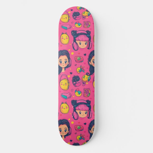 Niedliches japanisches Anime-Muster-Skateboard Skateboard (Vorderseite)