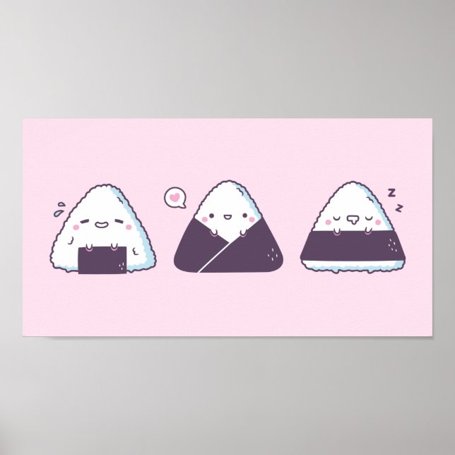 Niedliches japanisches Essen Onigiri Doodles Funny Poster (Vorne)