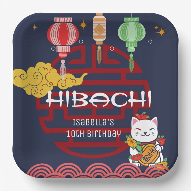 Niedliches japanisches Hibachi Dinner Geburtstagsp Pappteller (Vorderseite)
