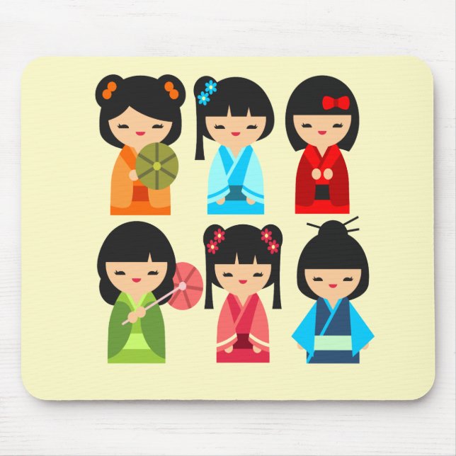 Niedliches japanisches Kokeshi-Puppsmuster Mousepad (Vorne)