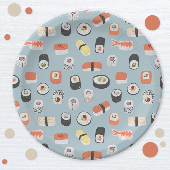 Niedliches japanisches Sushi-Muster Pappteller (Japanese sushi fun paper party plate)