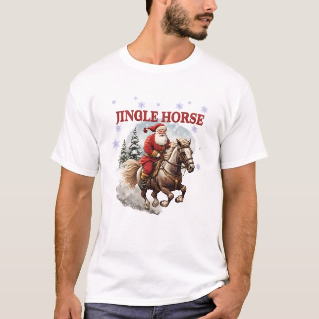 Niedliches Jingle Horse Santa Riding T-Shirt (Vorderseite)