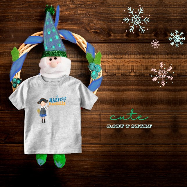 Niedliches jüdisches Mädchen Happy Hanukkah Kleinkind T-shirt (Cute Jewish Girl Happy Hanukkah Toddler T-shirt)