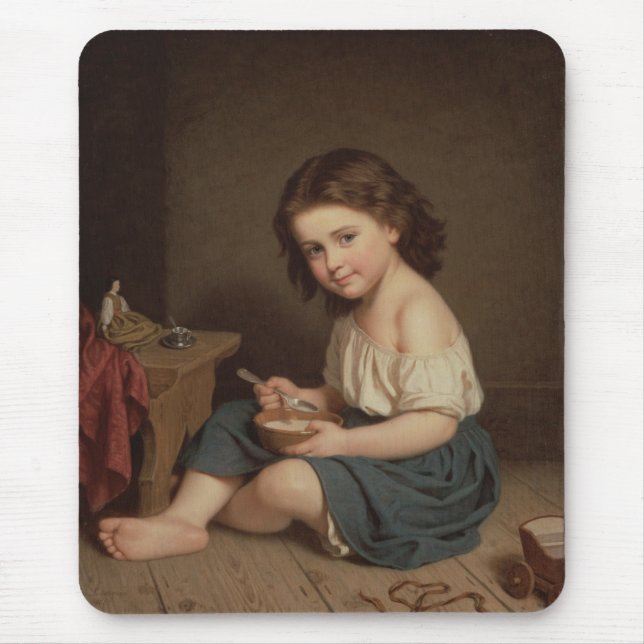 Niedliches Jung-Girl-Eating-Frühstück (Vintage Kun Mousepad (Vorne)