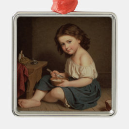 Niedliches Jung-Girl-Eating-Frühstück (Vintage Kun Ornament Aus Metall